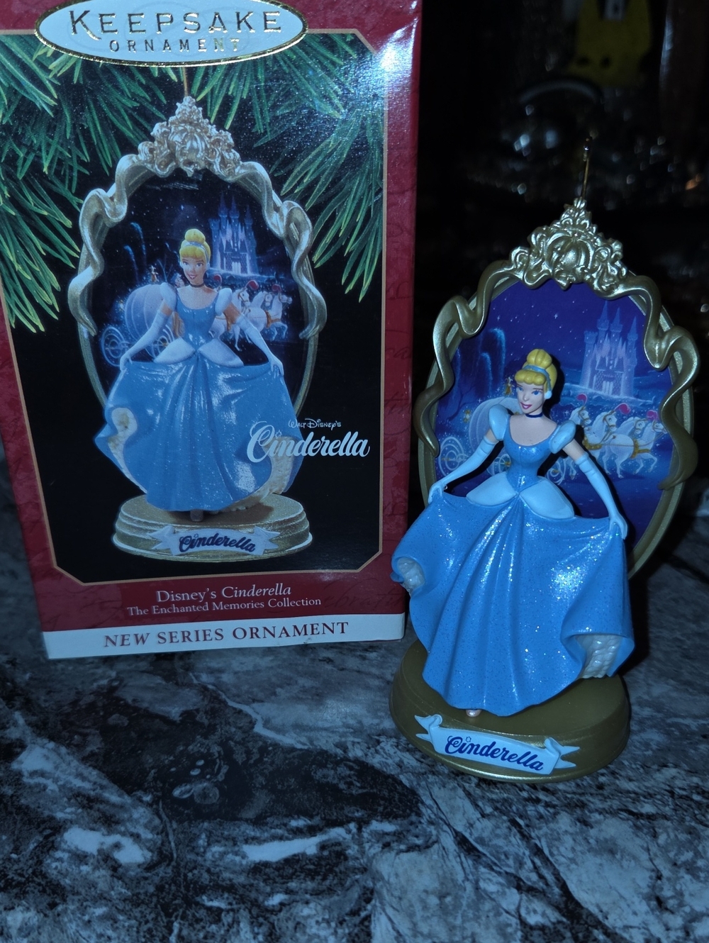 Disney Cinderella Ornament in Sparkling Light Blue and Gold Frame